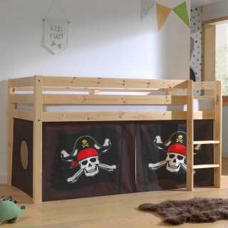 Piraten Bett aus Kiefer Massivholz lackiert Vorhang Set