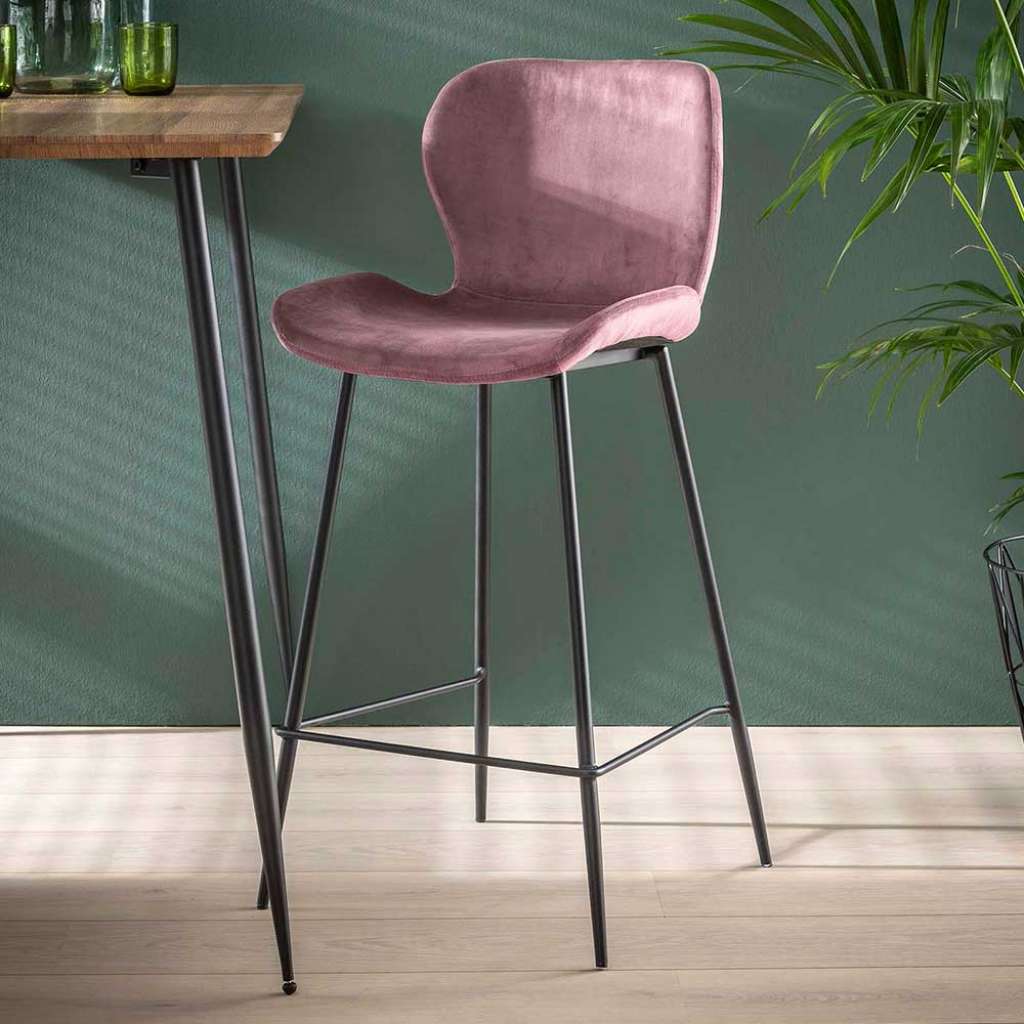 Designbarhocker in Rosa aus Samt Gestell aus Metall (4er Set)