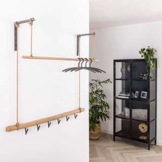 Industrial Wandgarderobe aus Bambus Stahl