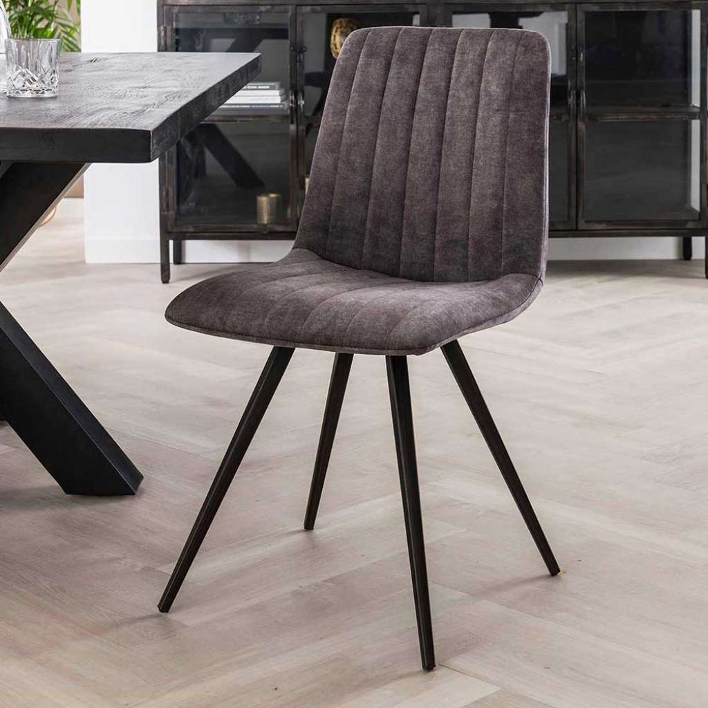 Graue Polsterstühle mit Gestell aus Metall 48 cm Sitzhöhe (4er Set)