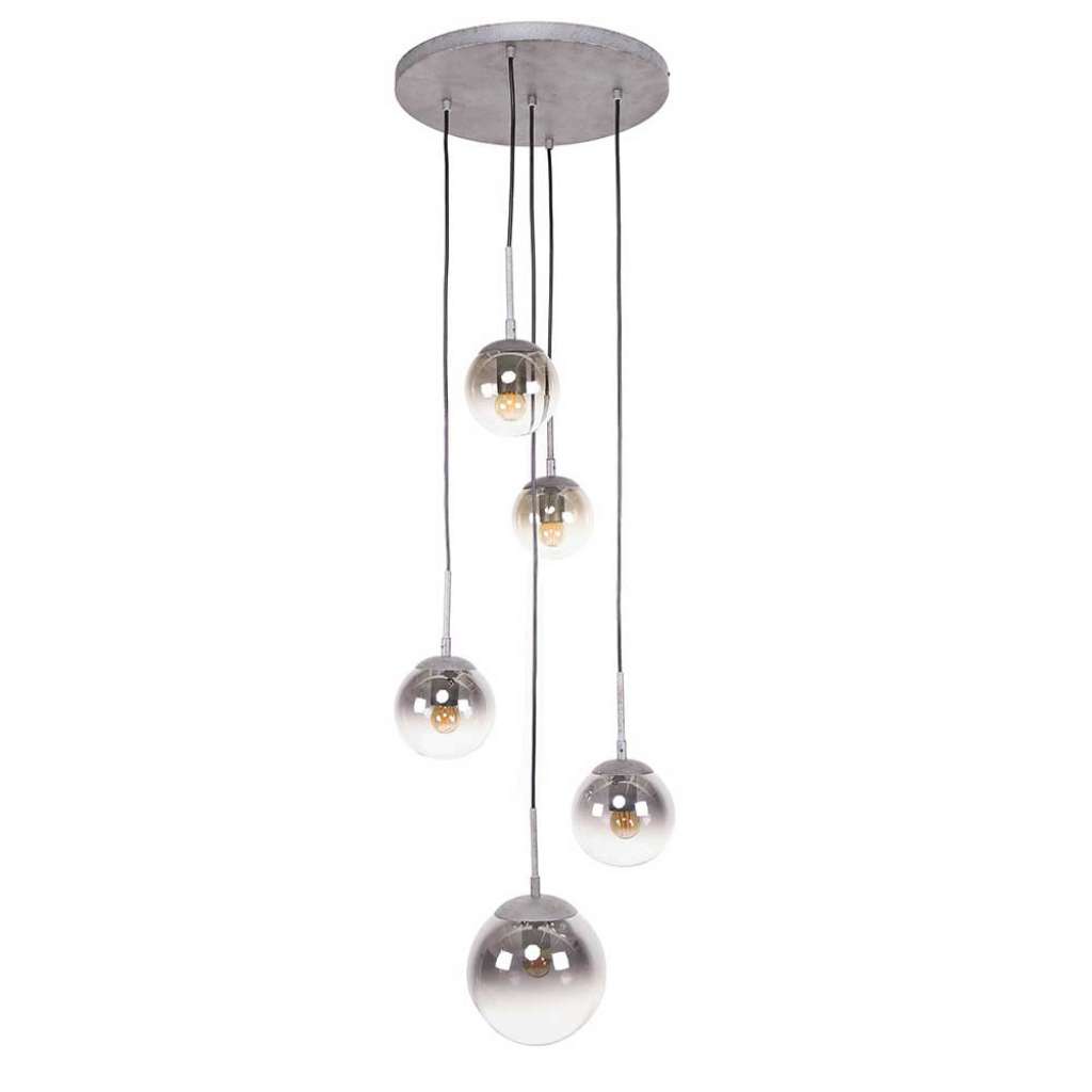 Deckenleuchte mit fünf Glaskugeln Silberfarben