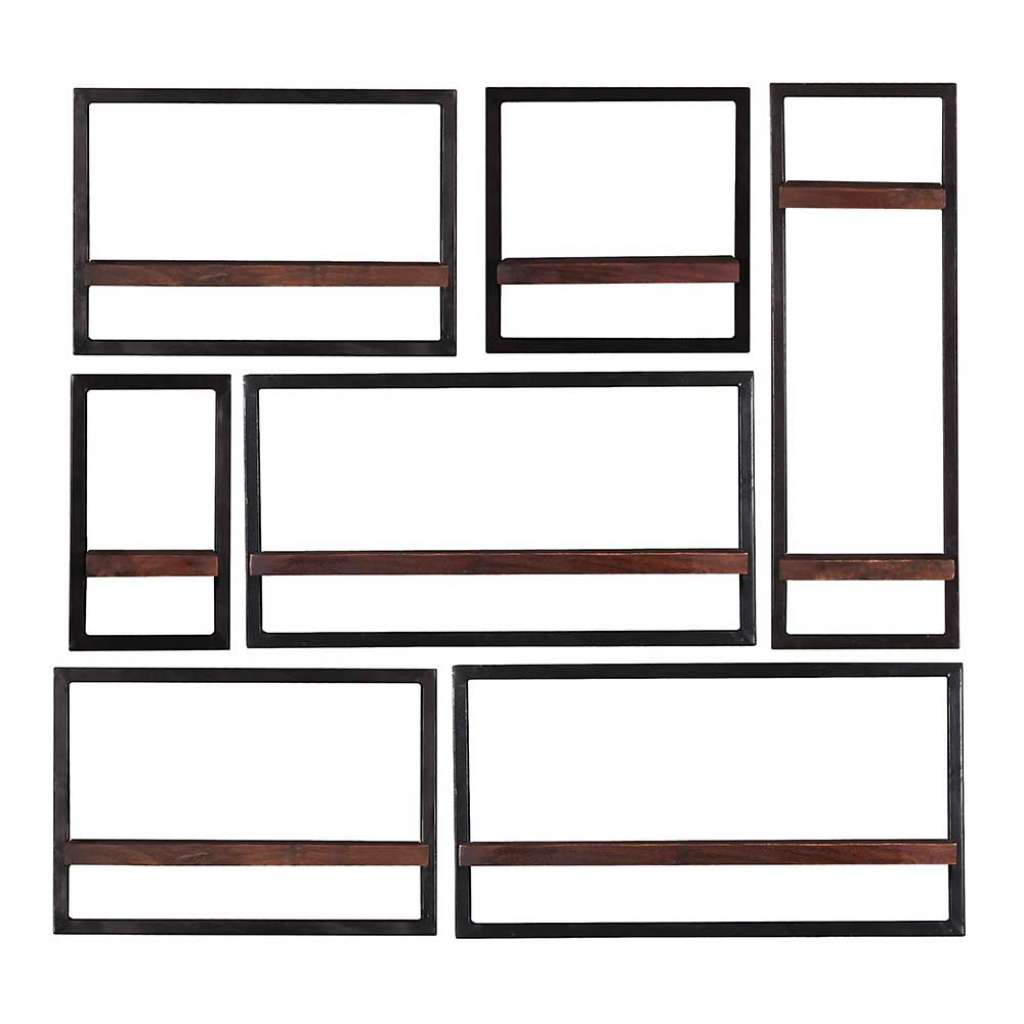 Wohnzimmer Regale in Holz Antik Schwarz (siebenteilig)