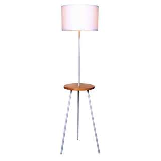 Stehlampe mit Tisch in Weiß Holz Naturfarben
