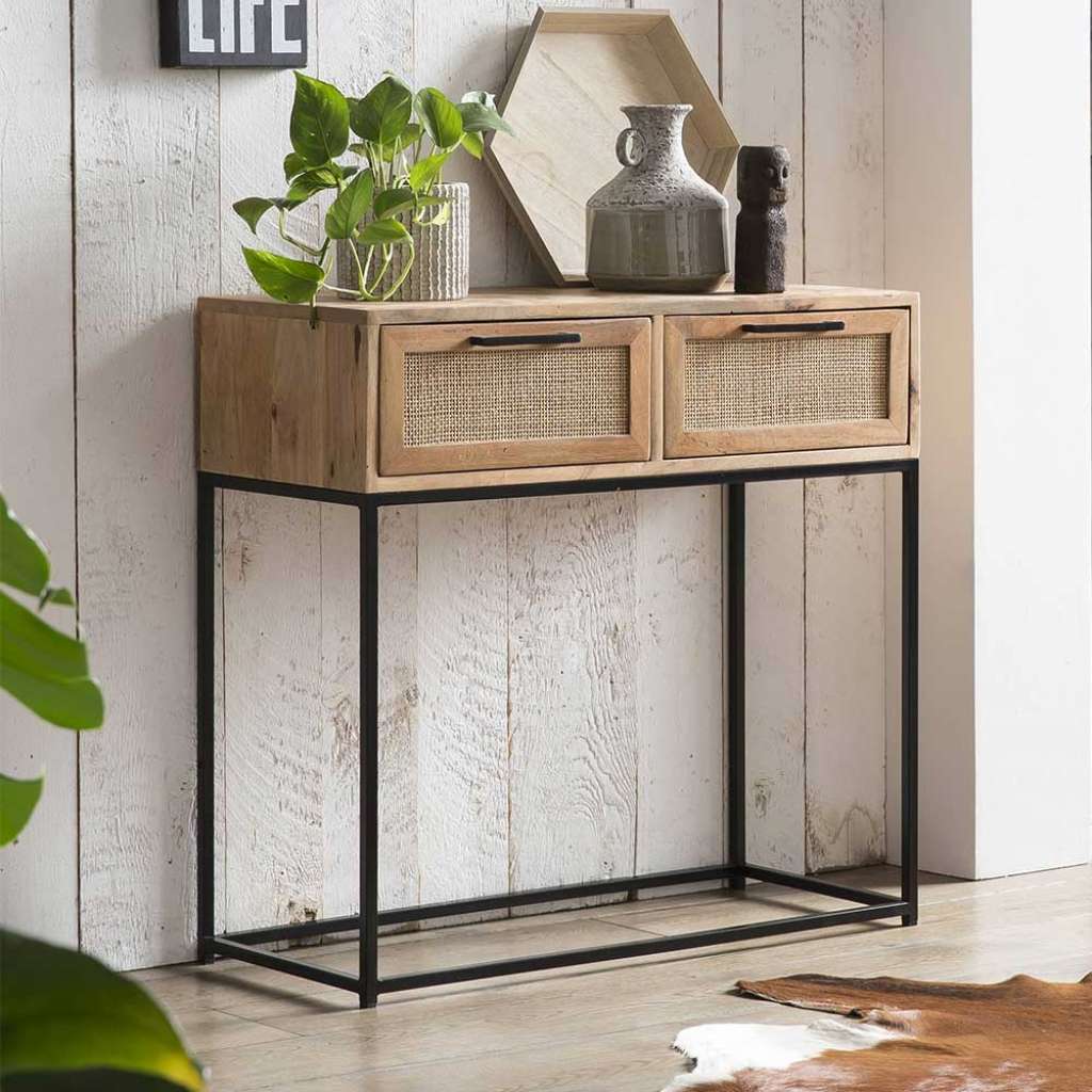Konsolen Tisch mit Rattangeflecht Front zwei Schubladen