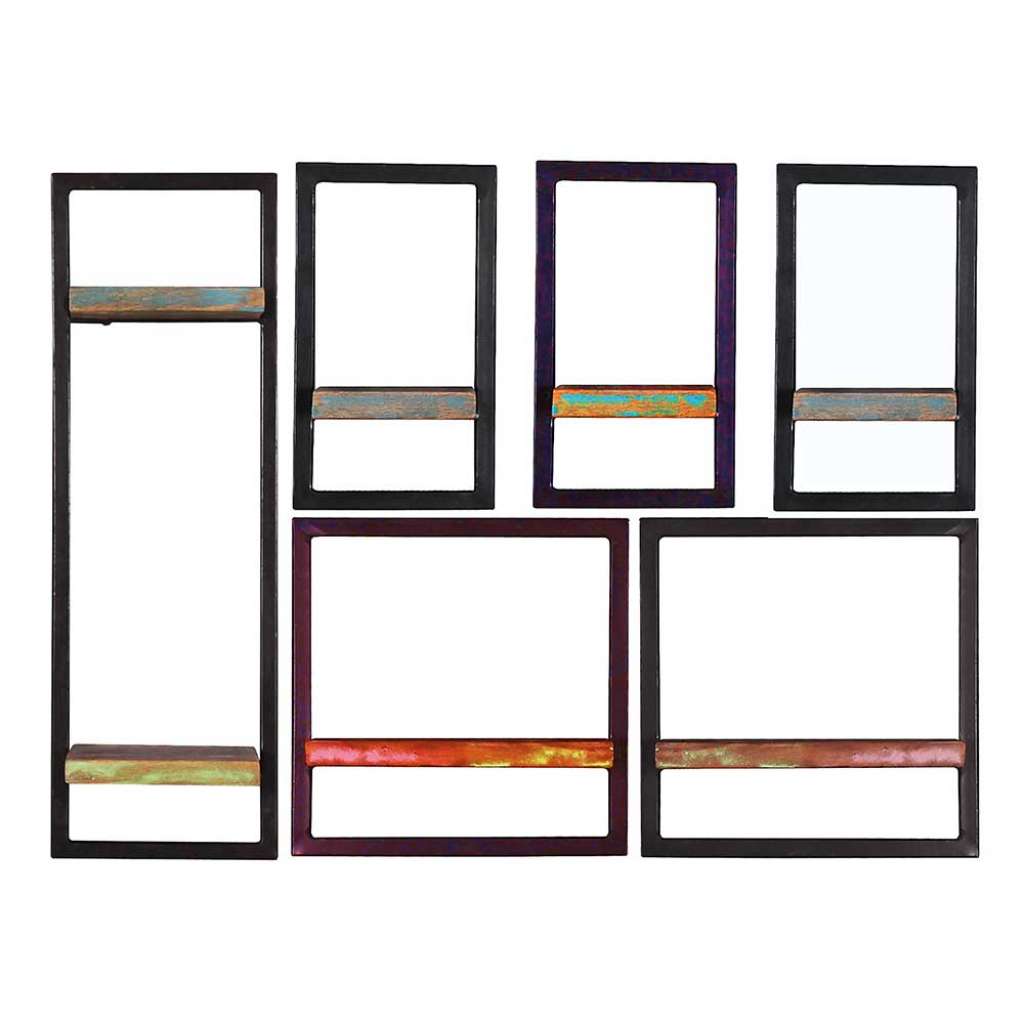 Wohnzimmerregal Set im Shabby Chic Stil Recyclingholz & Metall (sechsteilig)