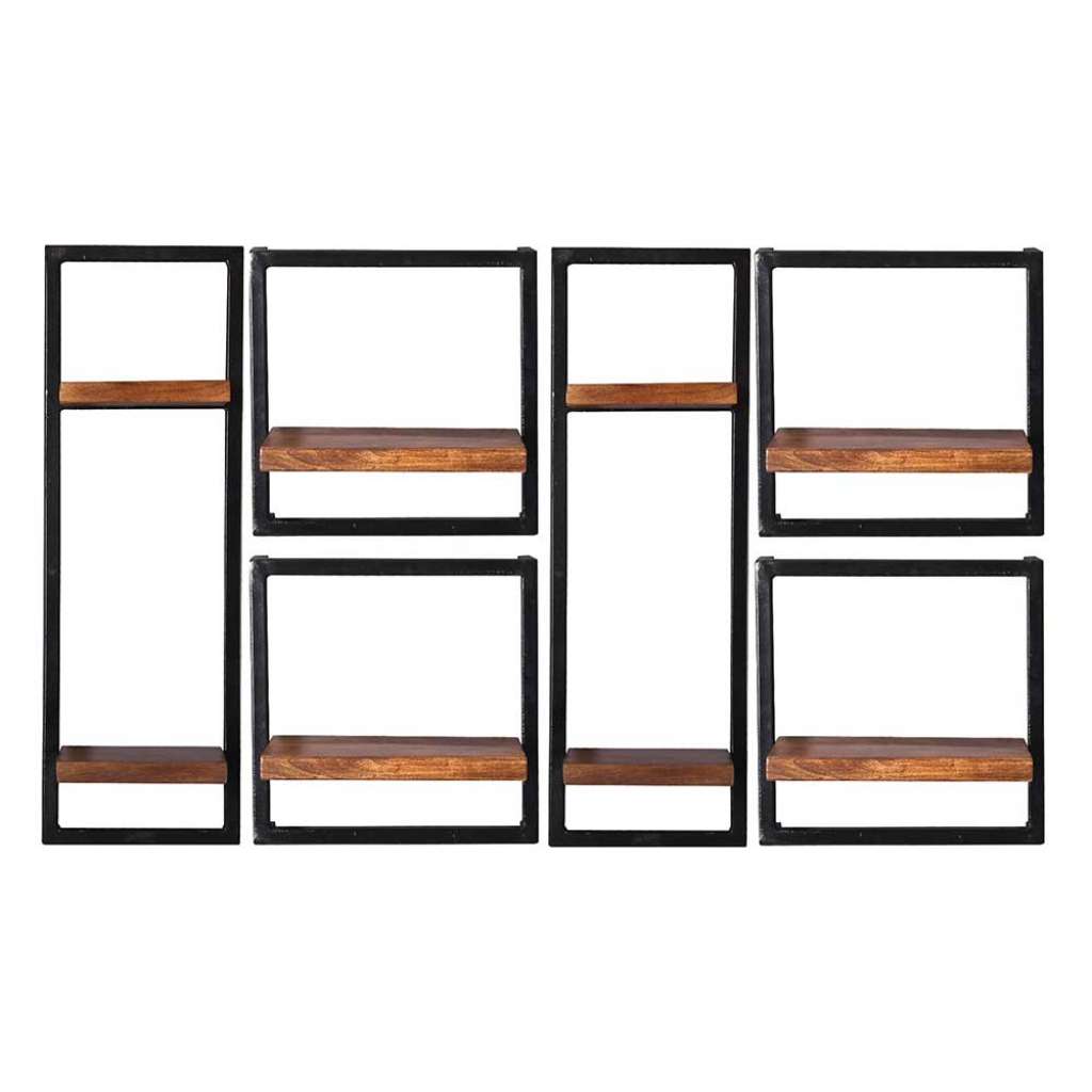 Massivholzregal Set mit Metallrahmen Wandmontage (sechsteilig)