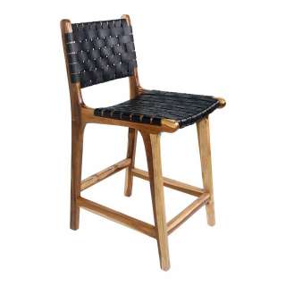 Hocker für Tresen aus Teak Massivholz Echtleder