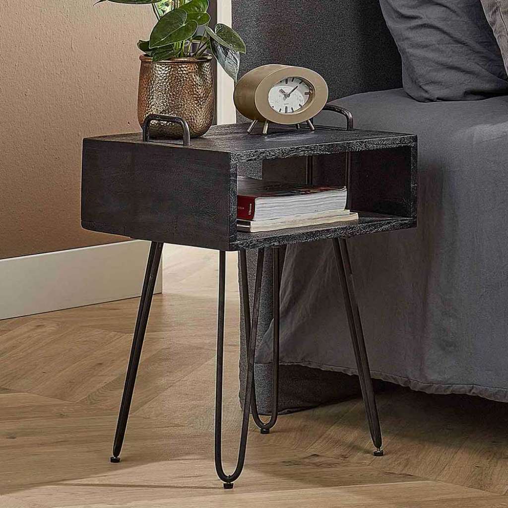 Boxspring Nachtkonsole in Schwarz Industry und Loft Stil