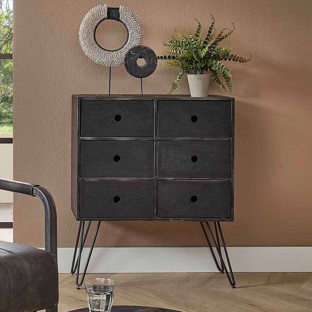 Metallschubladen Kommode mit Hairpin Gestell Schwarz Vintage