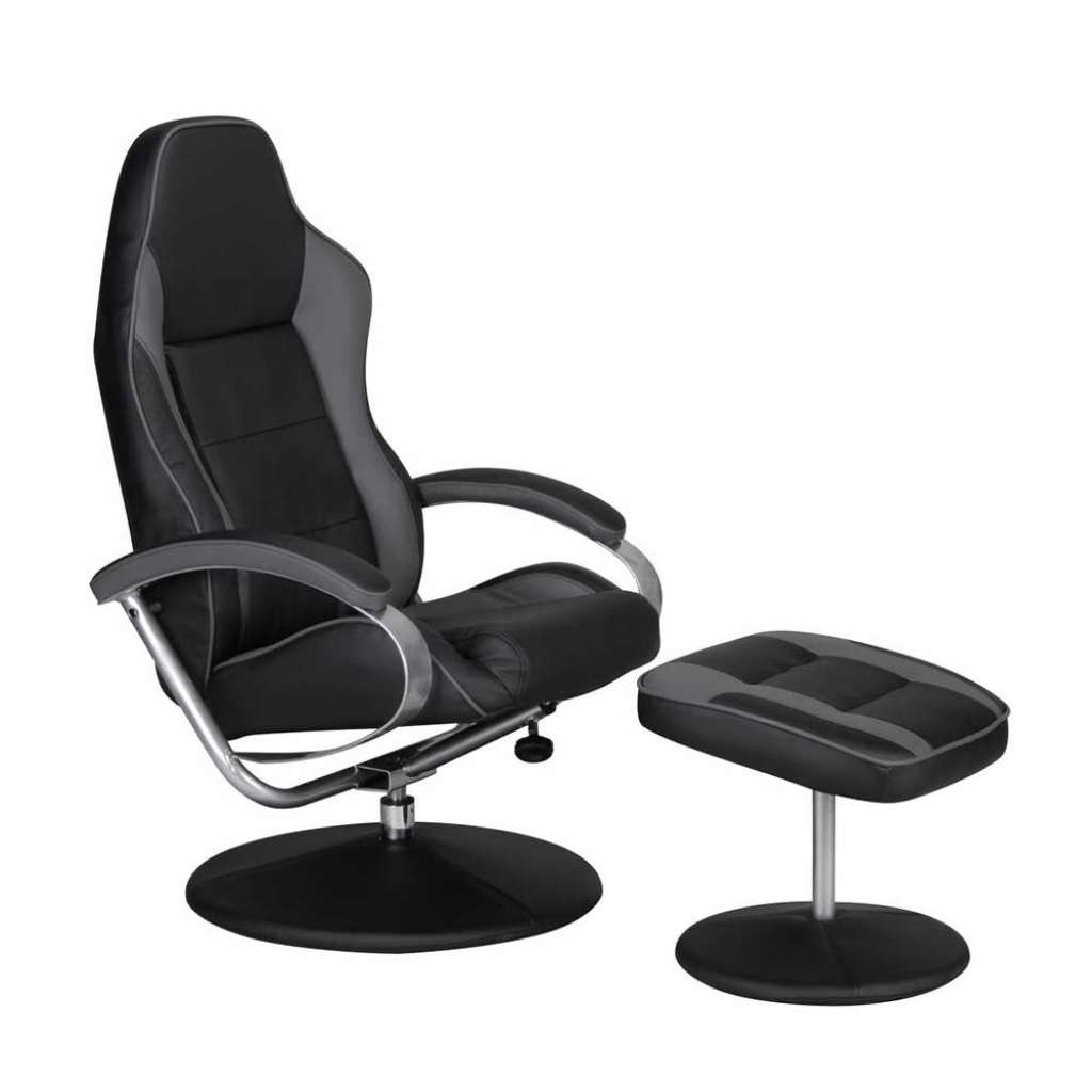 Relax Fernsehsessel mit Fußhocker Schwarz -  Grau Kunstleder (zweiteilig)