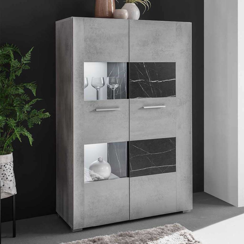 Highboard Vitrine in modernem Design Beton Grau & Anthrazit