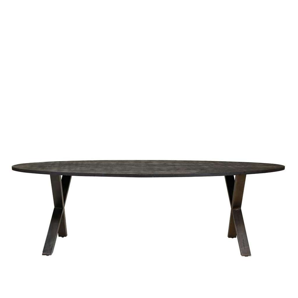 Ovaler Esszimmer Tisch in Schwarz Akazie Massivholz und Metall