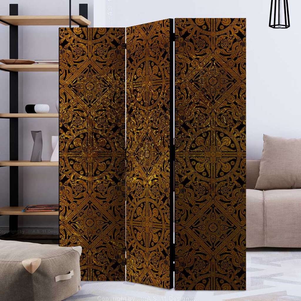 Spanische Wand mit Ornament Muster Goldfarben & Schwarz