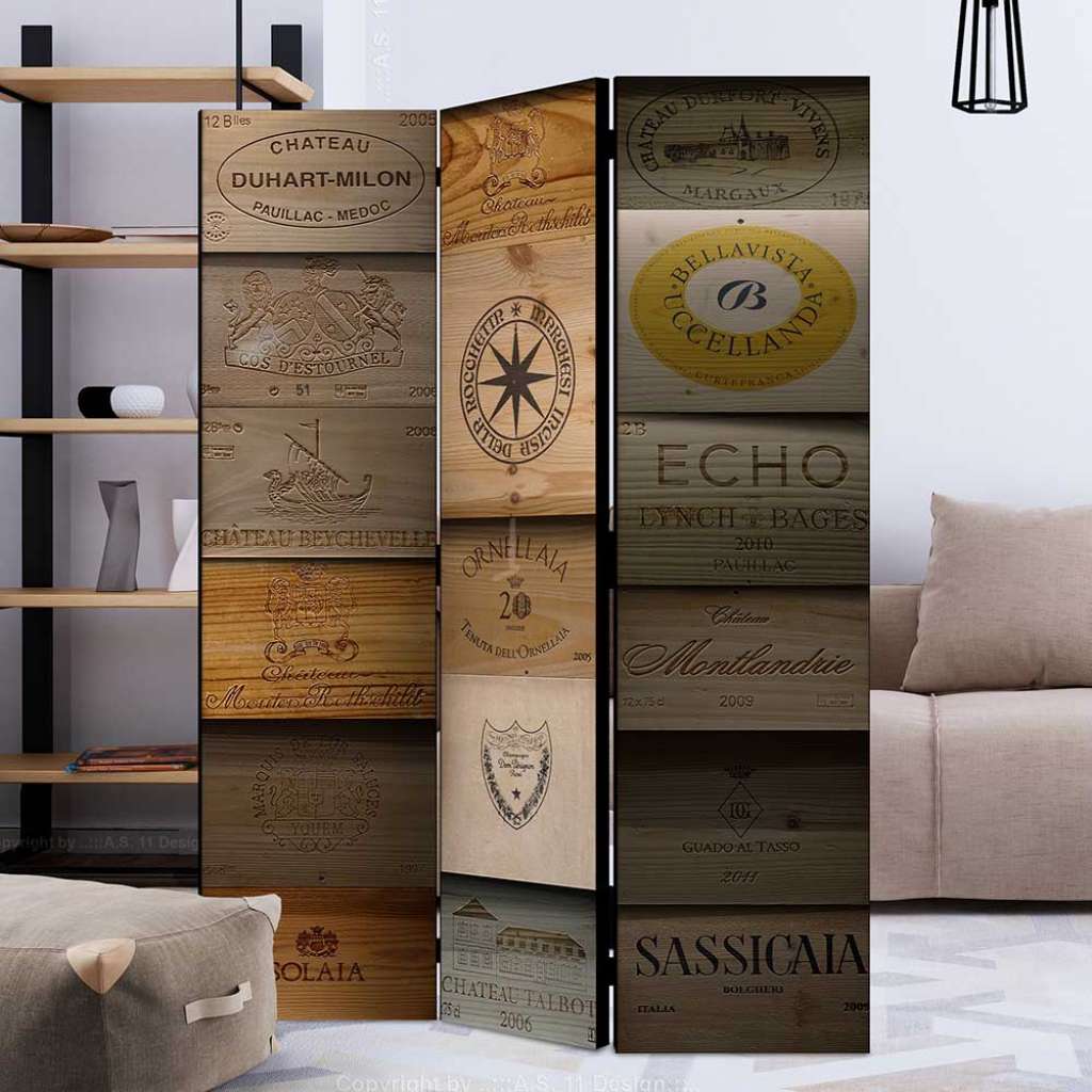 Paravant mit Weinkisten Motiv Holzoptik