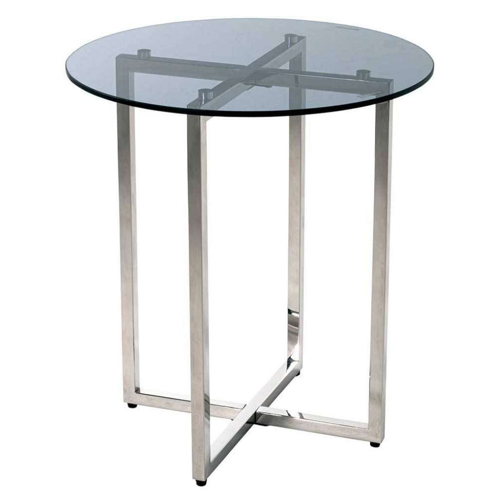 Runder Beistelltisch mit Glasplatte Bügelgestell aus Edelstahl