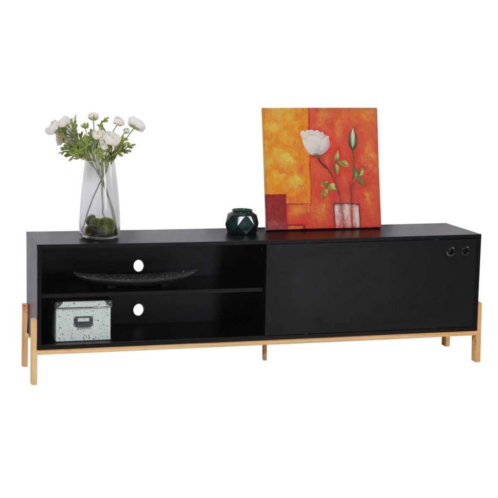 Schwarzes TV-Lowboard melaminbeschichtet Schiebetür
