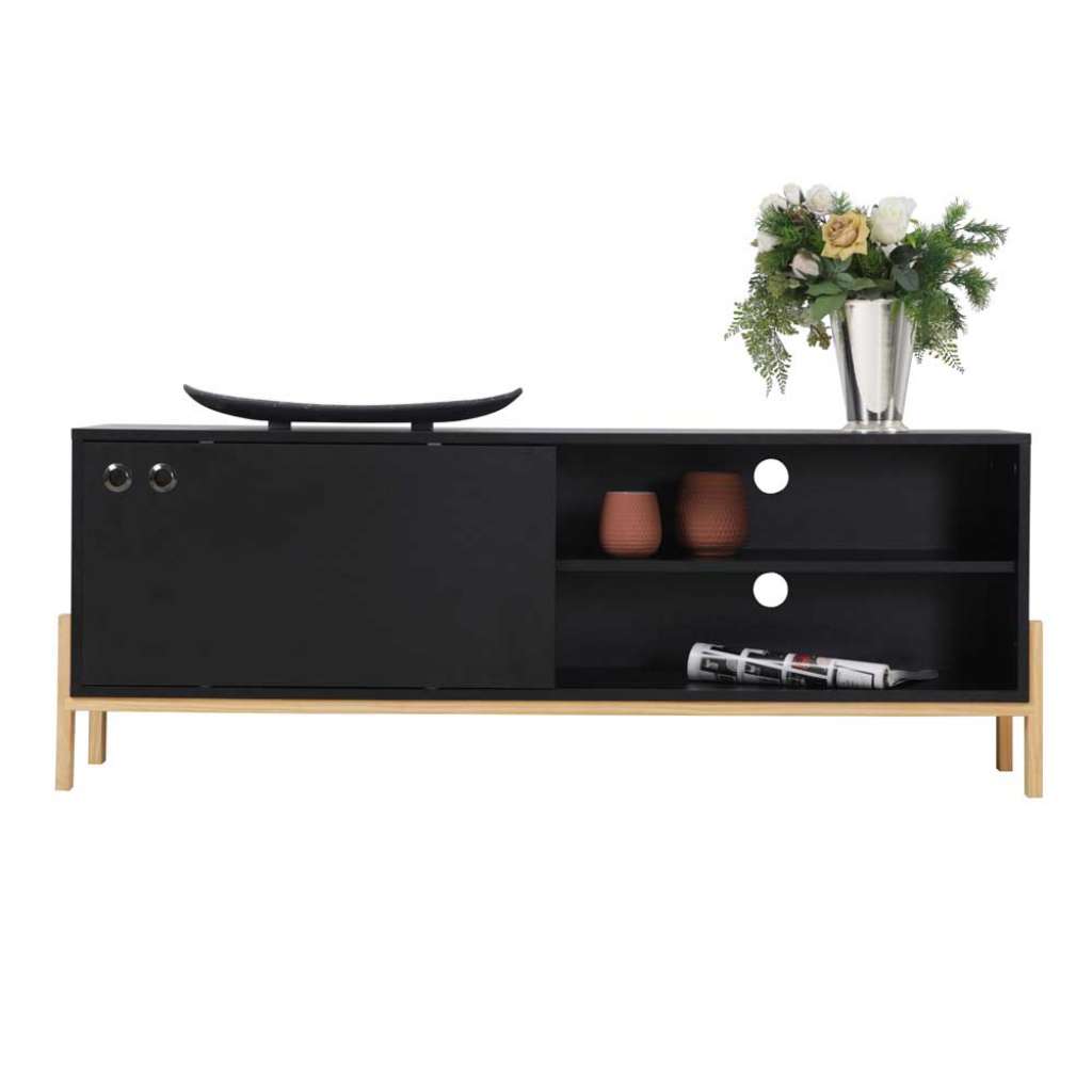 Schwarzes Lowboard melaminbeschichtet Schiebtür