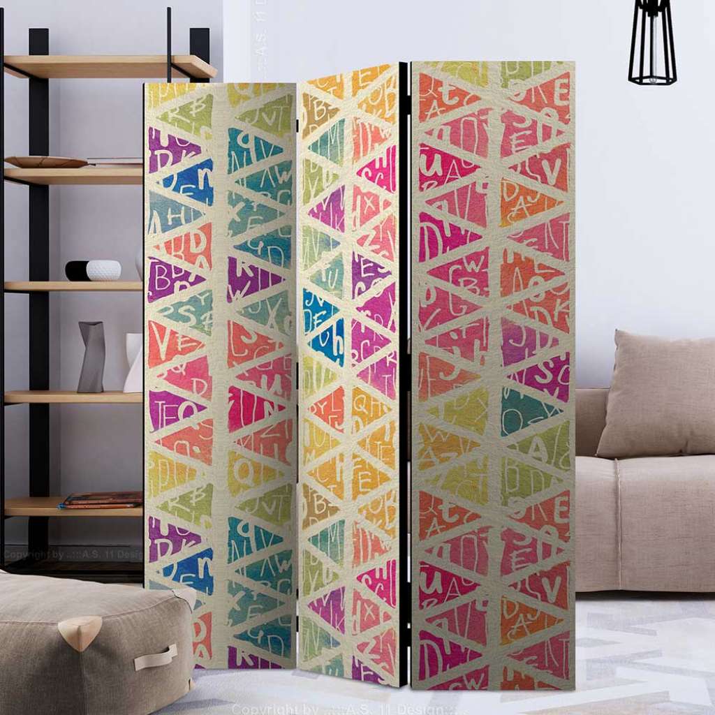 Bunter Raumteiler für Kinderzimmer Buchstaben - Wörter Motiv