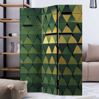 Spanische Wand in Grün und Goldfarben geometrischem Dreieck Muster