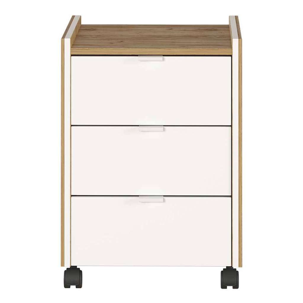 Schreibtisch Rollcontainer in Wildeichefarben Weiß