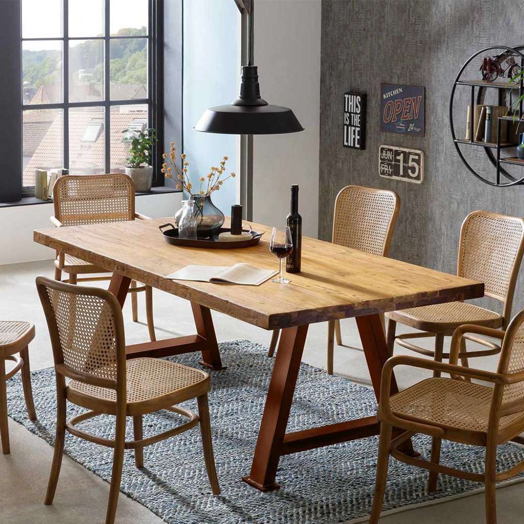 Esszimmer Tisch aus Teak Massivholz und Metall A Fußgestell