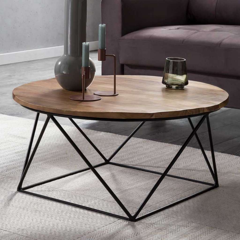Couchtisch rund aus Akazie Massivholz und Metall 70 cm breit