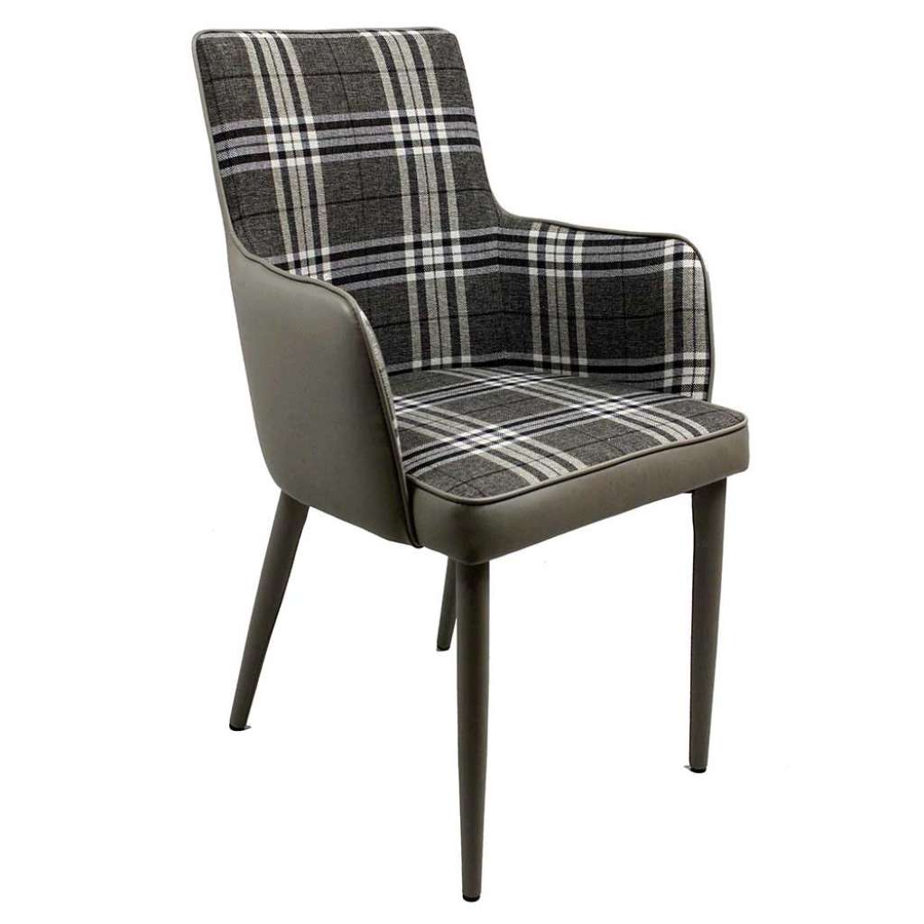 Armlehnenstühle in Grau kariert mit Metallgestell Retro Look (2er Set)