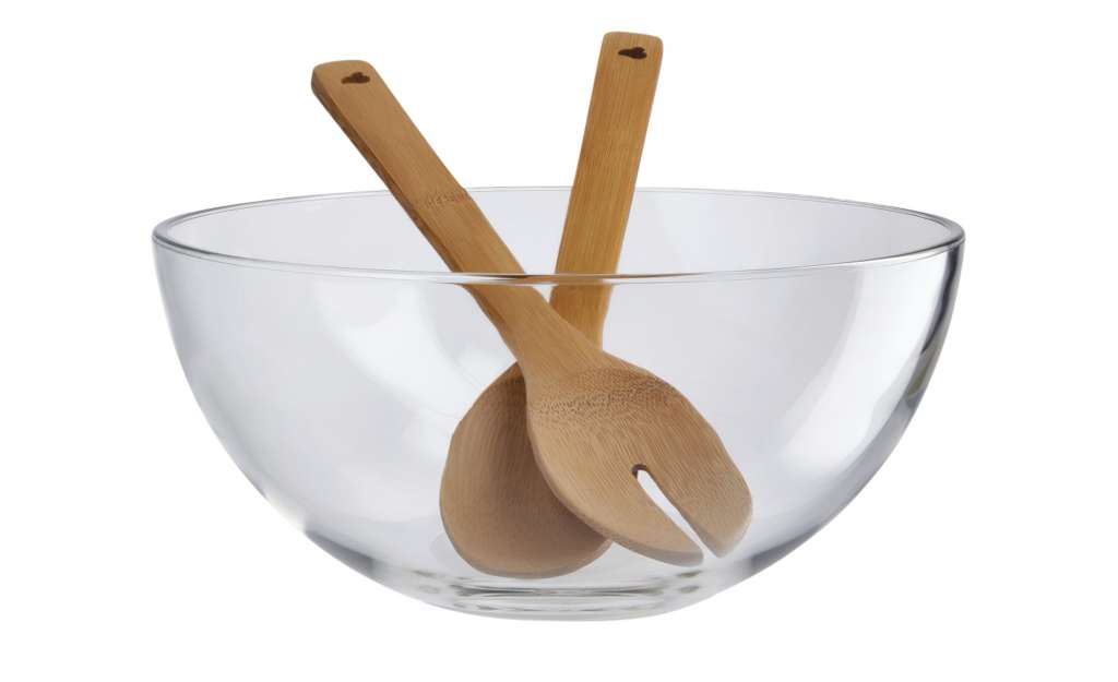 LEONARDO Salatschale mit Salatbesteck  Glasliebe. Per Sempre. ¦ transparent/klar ¦ Holz, Glas Geschirr > Schalen - Höffner