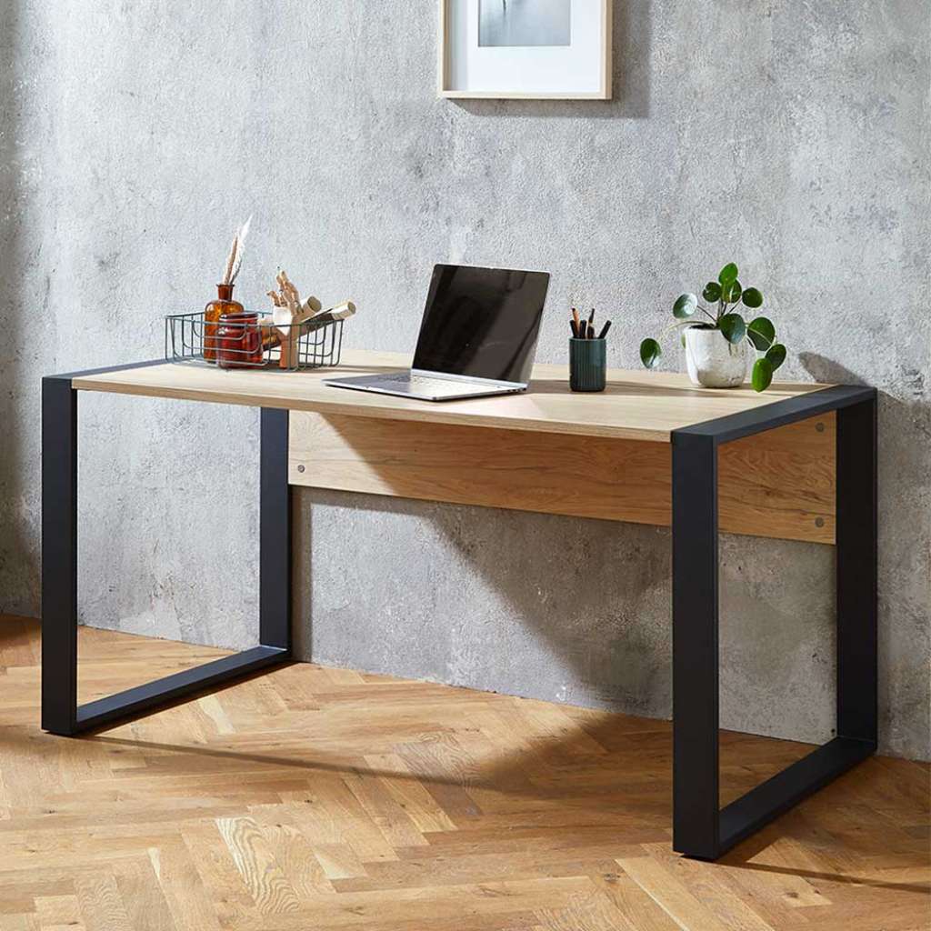 Büroschreibtisch in Hickory Holzoptik & Anthrazit Staufach