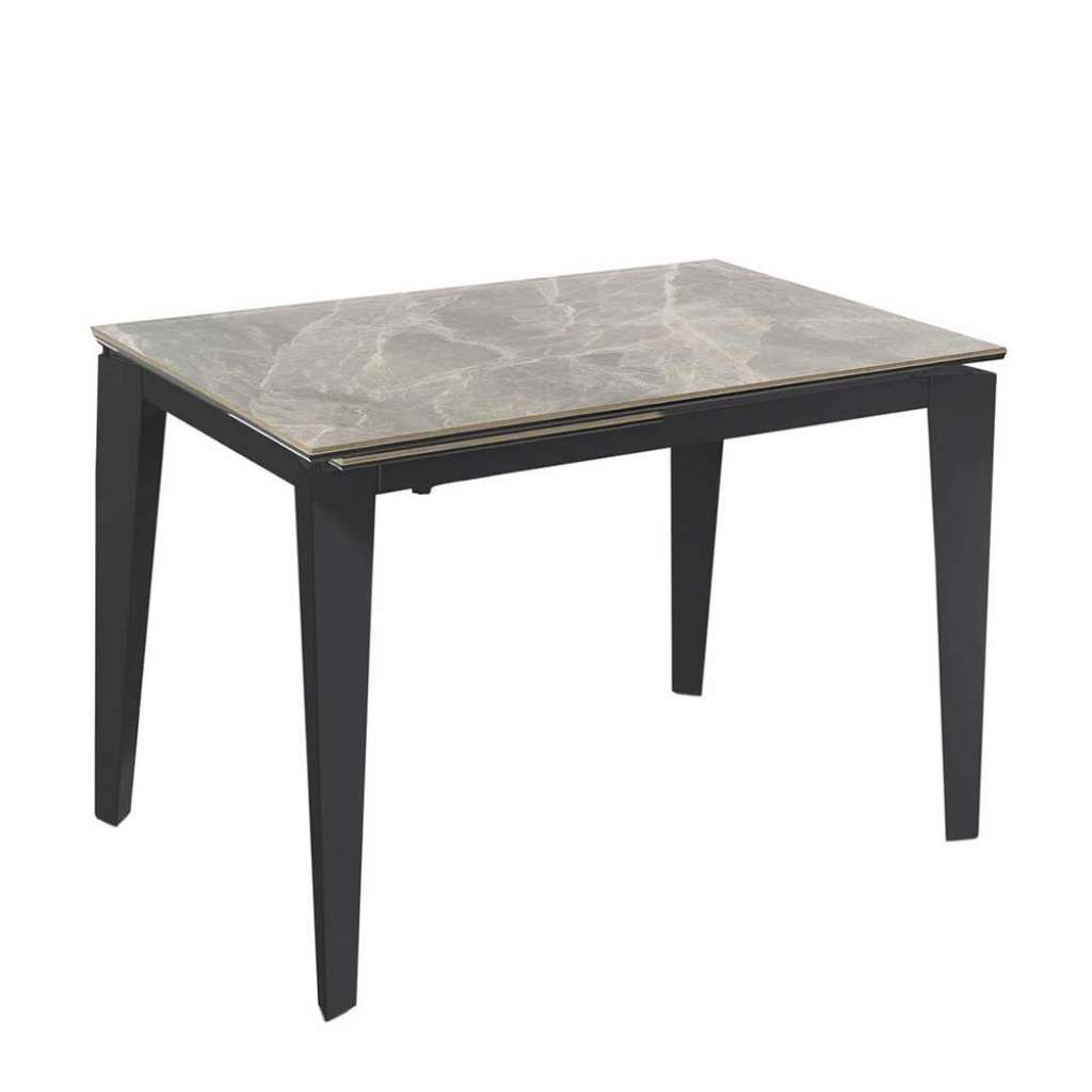 Ausziehtisch modern in Grautönen Platte aus Keramik und Glas