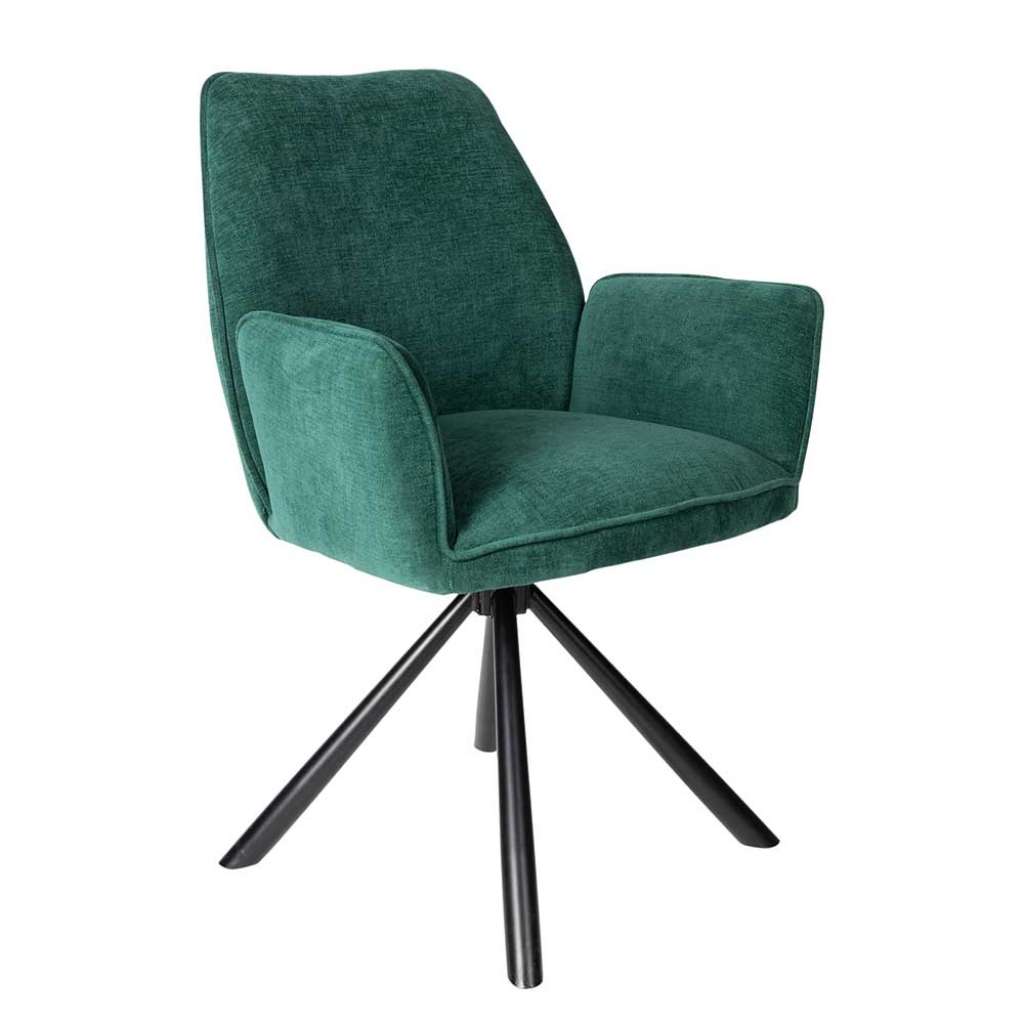 Armlehnenstuhl Esszimmer in Dunkelgrün Gestell aus Metall drehbar