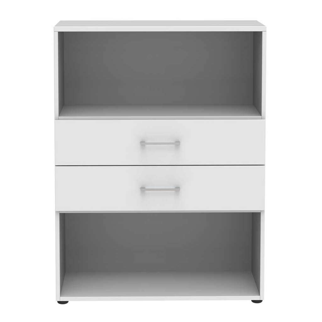 Kleines Aktenregal in Weiß melaminbeschichtet zwei Auszügen