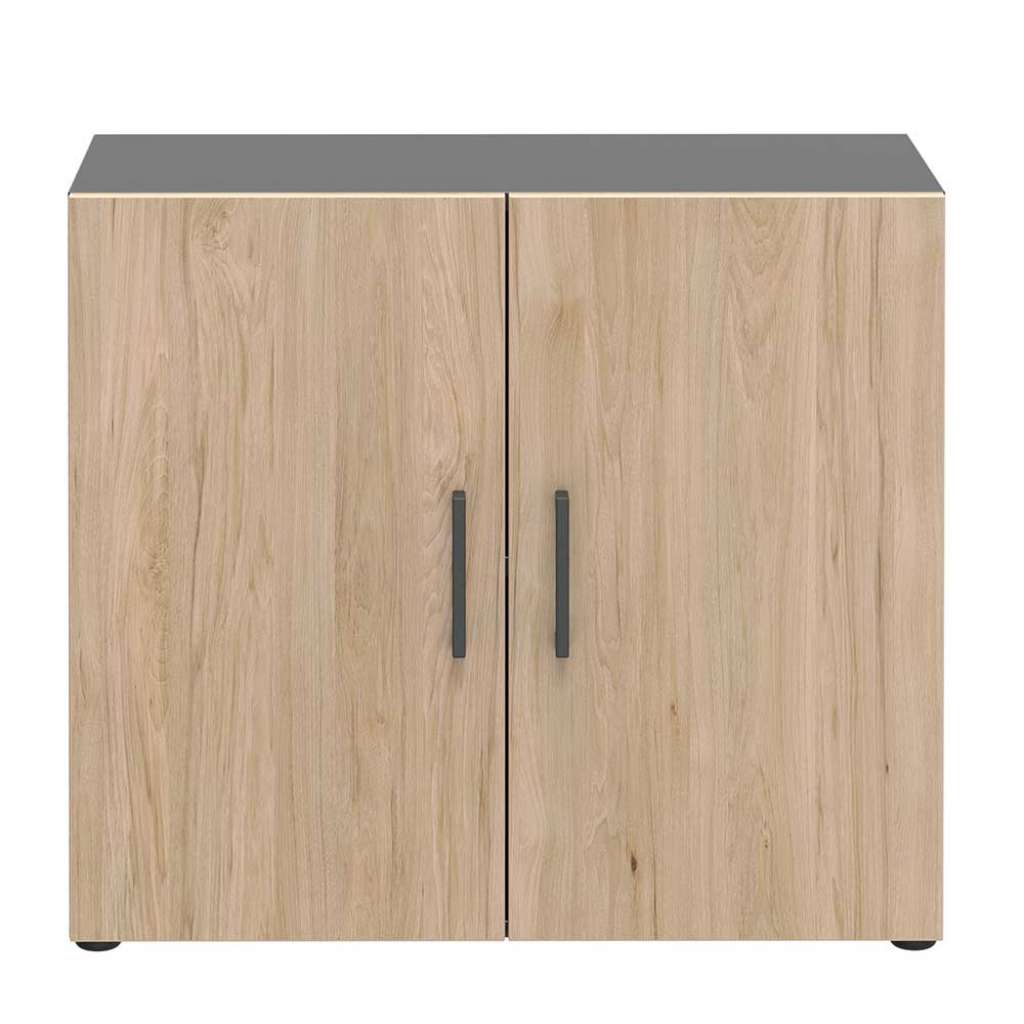 Kleiner Aktenordnerschrank 2 türig Hickory Holzoptik & Anthrazit