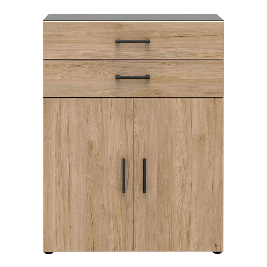 Schrank Büro in Hickory Holzoptik & Anthrazit 2 Schubladen 2 Türen