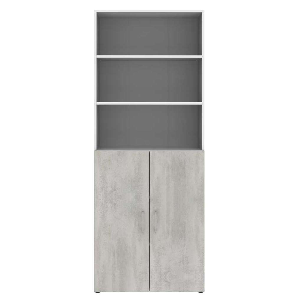 Hoher Officeschrank in Weiß Beton Optik Grau