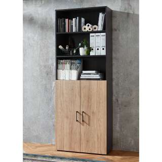 Aktenschrank hoch in Holzoptik Hickory Anthrazit