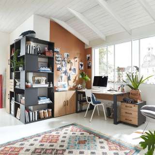 Büromöbel Set in modernem Design Hickory Holzoptik & Anthrazit (siebenteilig)