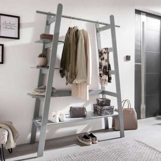 Holzgarderobe in Grau lackiert Ablage für Schuhe
