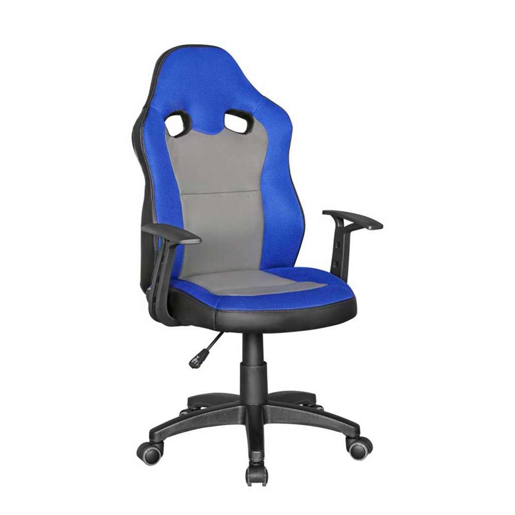 Schreibtischstuhl Kind mit Racer Lehne Blau und Grau