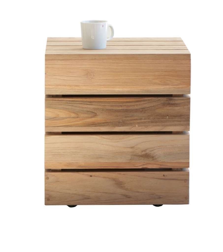 Jan Kurtz - Beistelltisch MOVE, recyceltes Teak , 43 x 43 cm, 47 cm hoch, mit Rollen - indoor