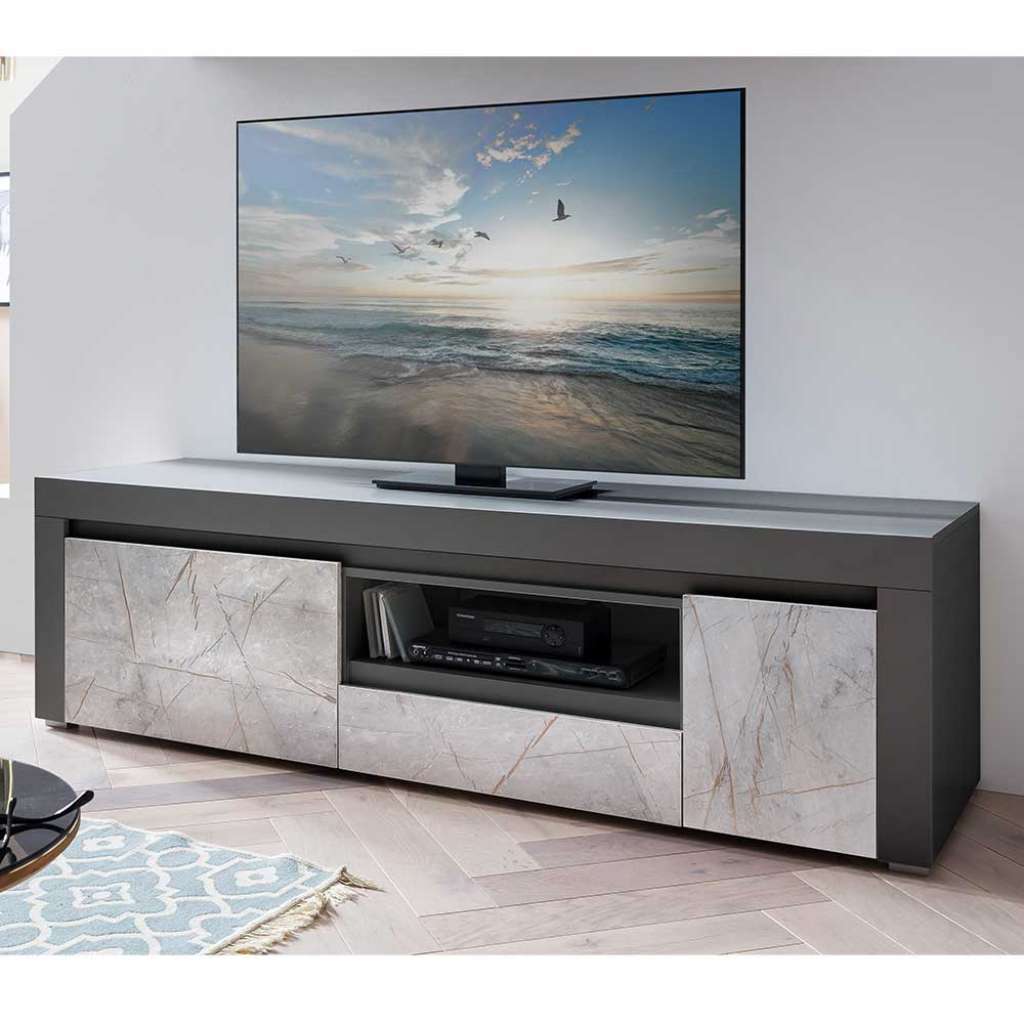 Flachstrecke Wohnzimmer in Grau Steinoptik & Anthrazit melaminbeschichtet