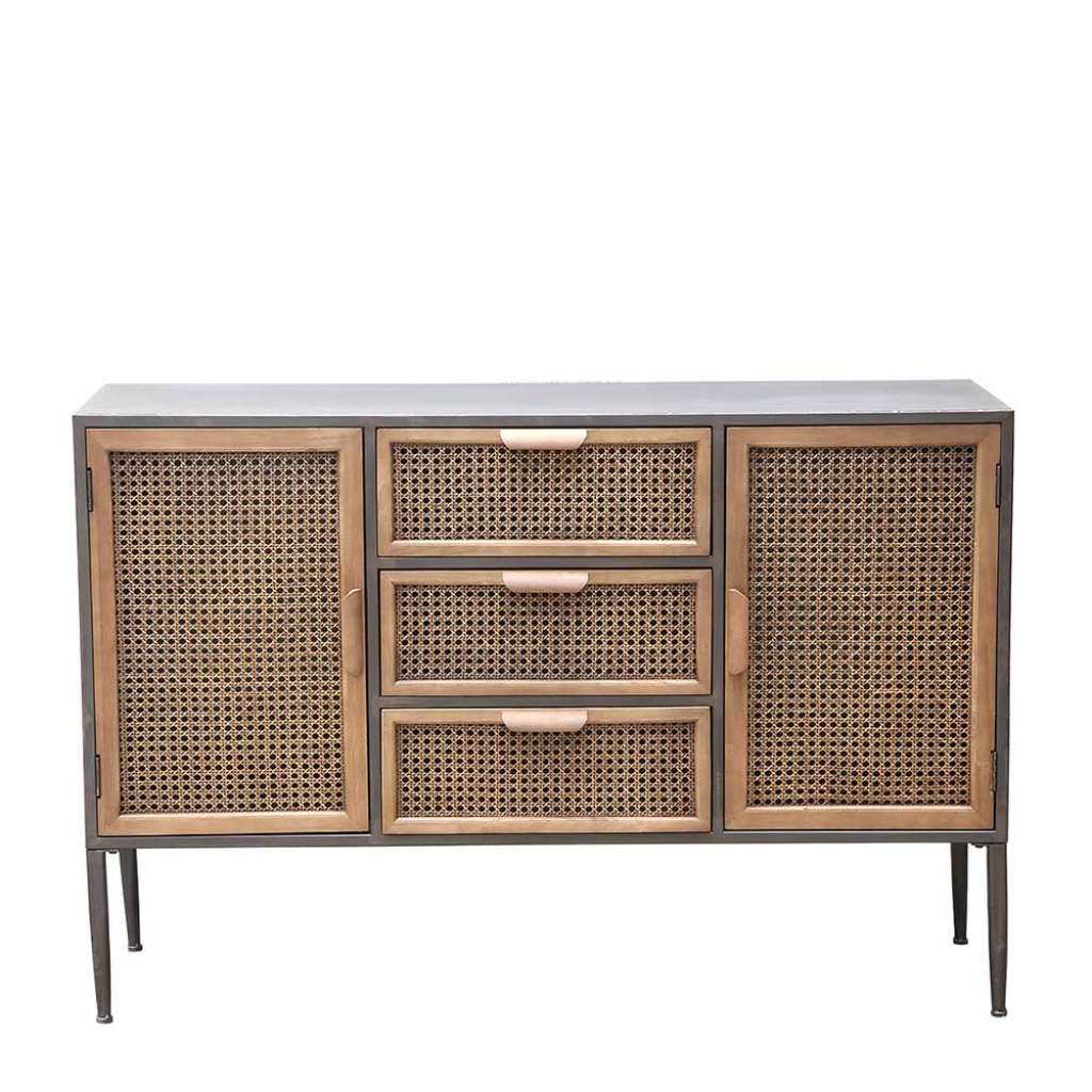 Sideboard mit 3 Schubladen 2 Türen Front Wiener Geflecht Rattan