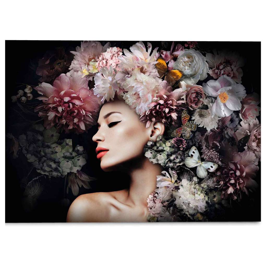 home24 Glasbild Frau mit Blumenhut Frau