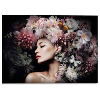 home24 Glasbild Frau mit Blumenhut Frau
