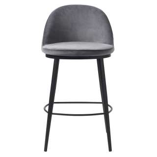 Designbarhocker in Grau Samt Rückenlehne & Fußstütze