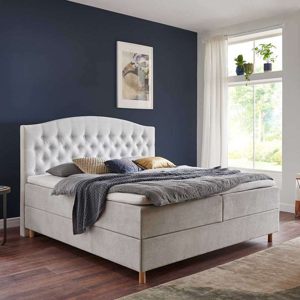 Boxbett hohes Kopfteil in Hellgrau 63 cm Einstiegshöhe