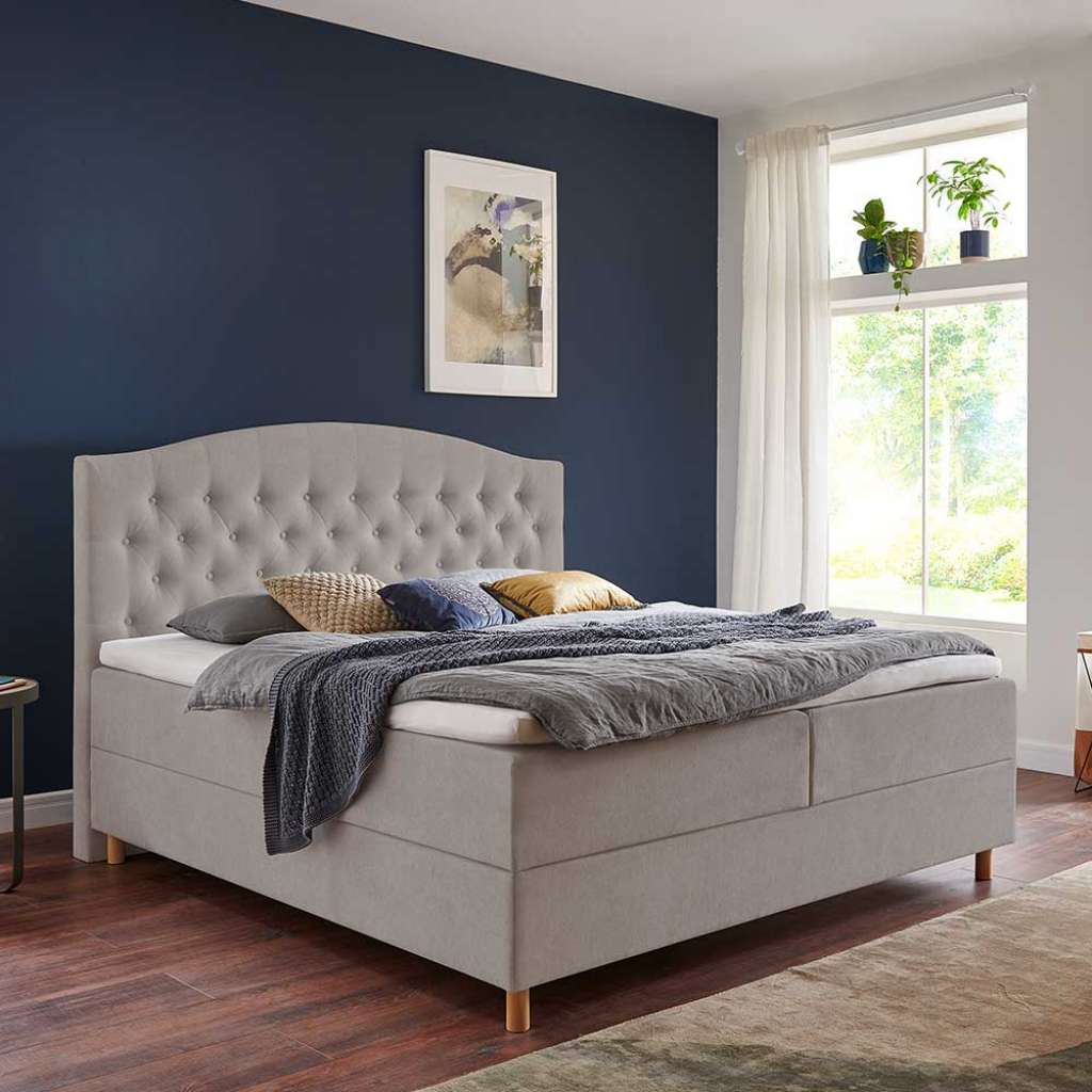 Boxbett mit hohem Kopfteil in Hellbraun Birkefarben