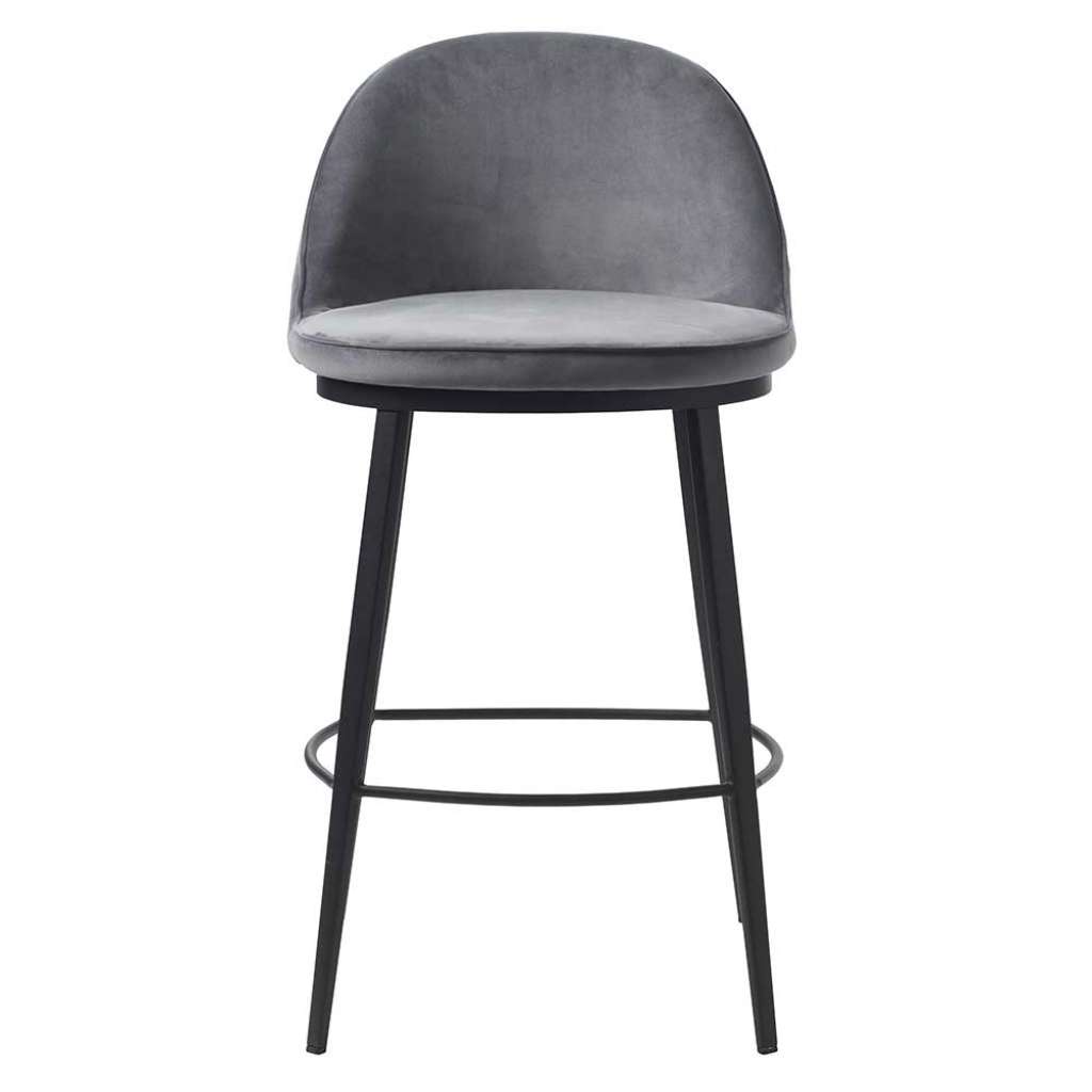 Designbarhocker in Grau Samt Rückenlehne & Fußstütze