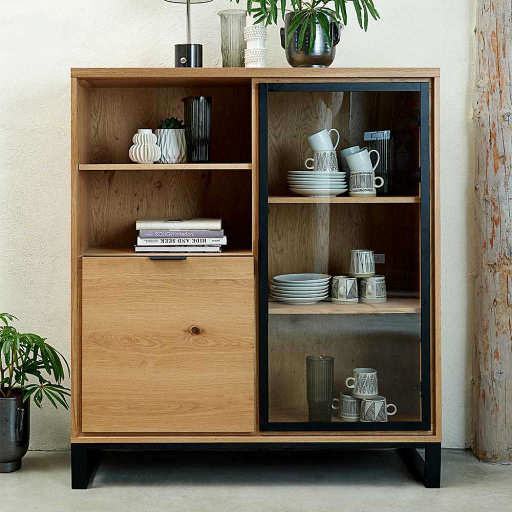 Esszimmer Highboard mit Glastür 2 offene Fächer