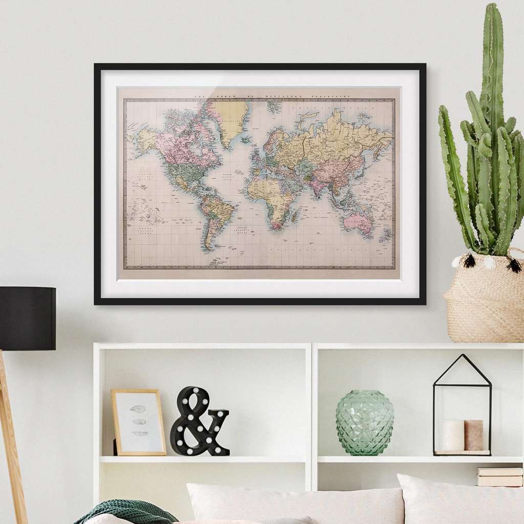 home24 Bild Vintage Weltkarte um 1850 II